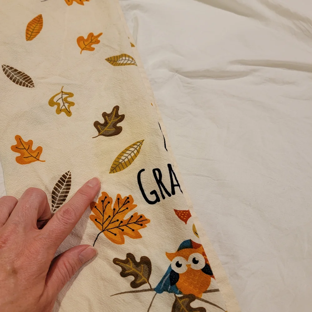 Be Grateful Owl Print Tea Towel